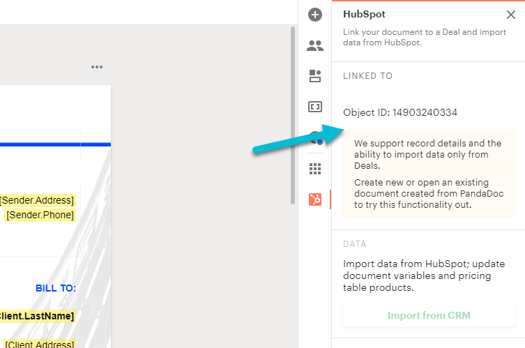 A PandaDoc document associated with the relevant company in HubSpot