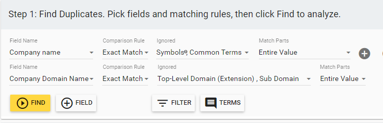 Matching duplicates based on company name and company domain name in Insycle