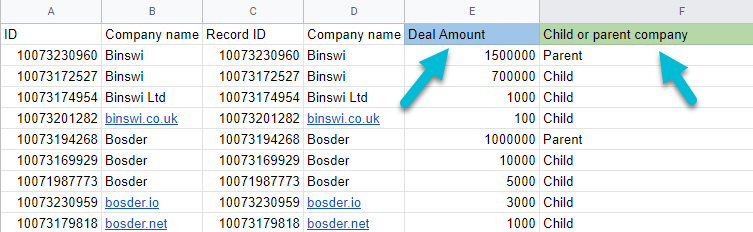 Tagging child or parent companies in Excel