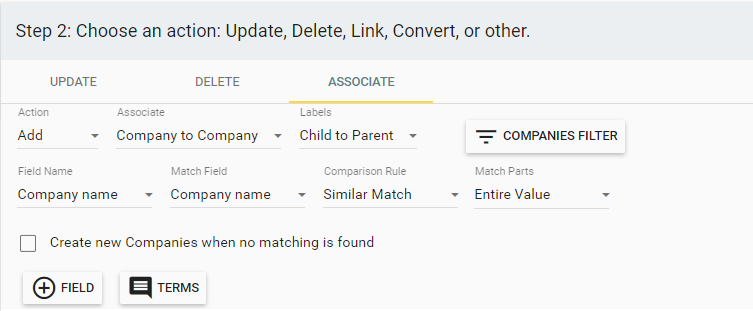 Associating child companies to parent companies by using similar matching for company names