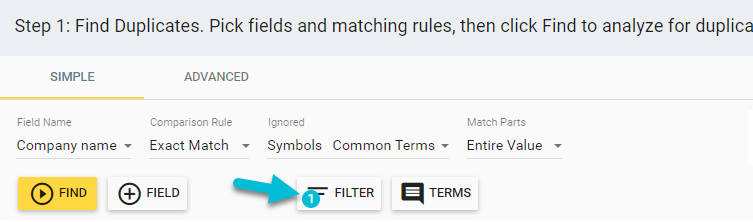 Filtering records in the merge duplicates module