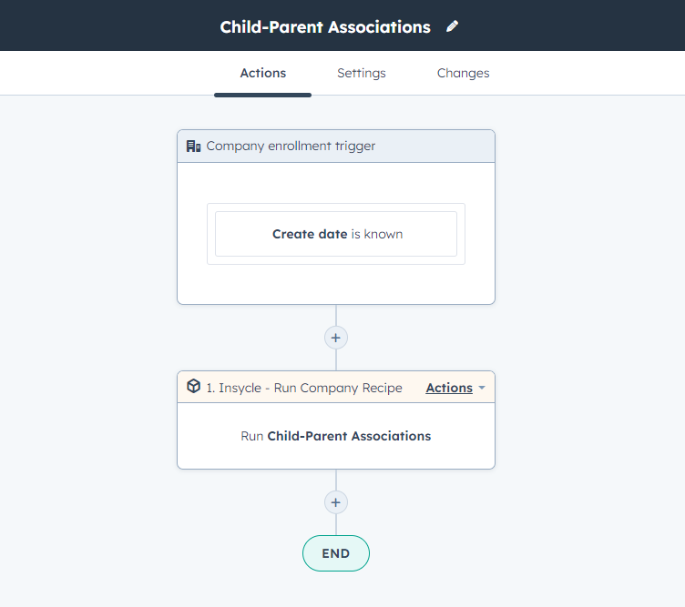 Injecting Insycle child-parent deduplication Recipes into a HubSpot Workflow