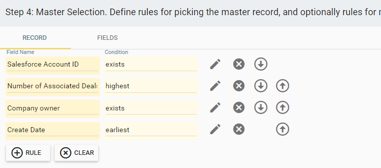 Setting rules for choosing the master record in Insycle