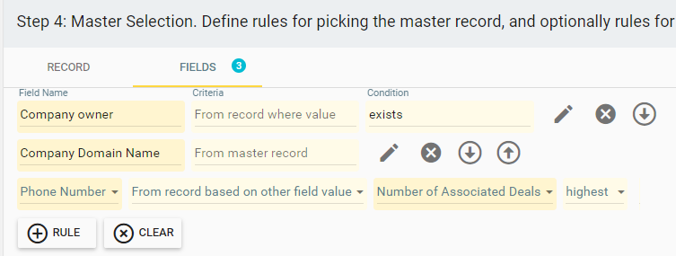 Setting data-retaining rules for the company owner, company domain name, and phone number fields