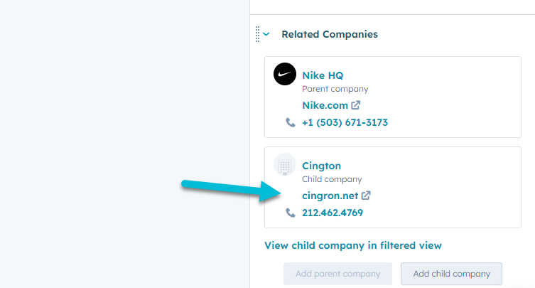 Viewing other associated companies in HubSpot