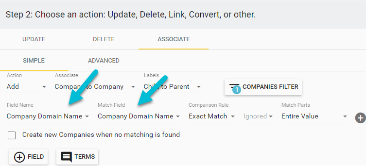 Matching child companies to parent companies by company domain name