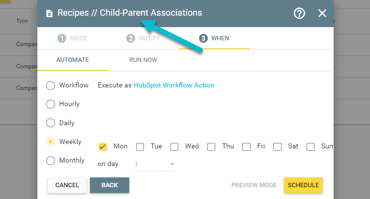 Automating a child-parent association Recipe in Insycle