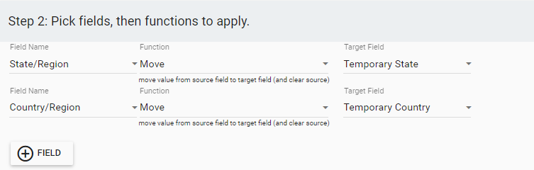  Moving the state/region and country/region field data to temporary custom fields in Insycle