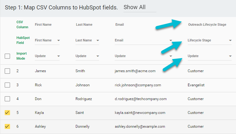 Importing lifecycle stages from Outreach.io to HubSpot using Insycle