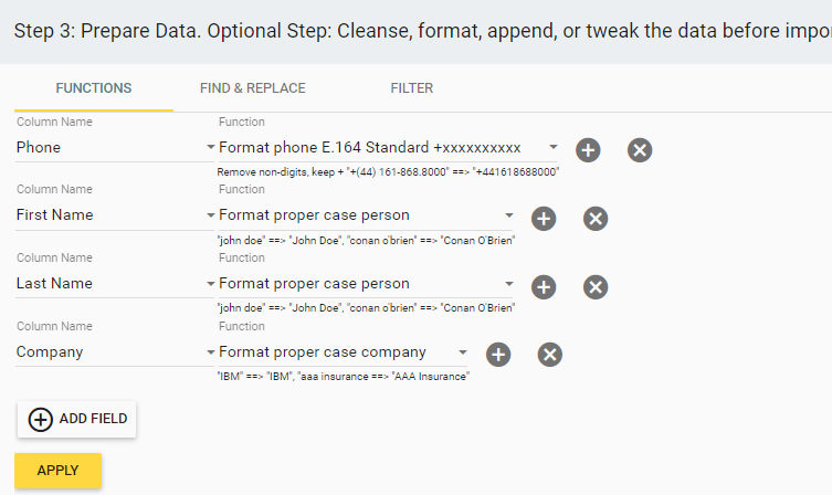 format fields