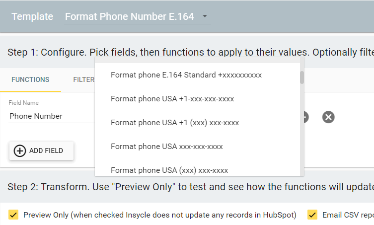 formatting phone numbers in Insycle