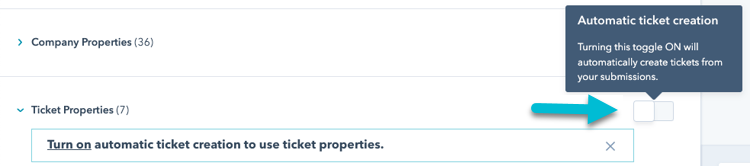 Toggling automatic ticket creation on or off in HubSpot