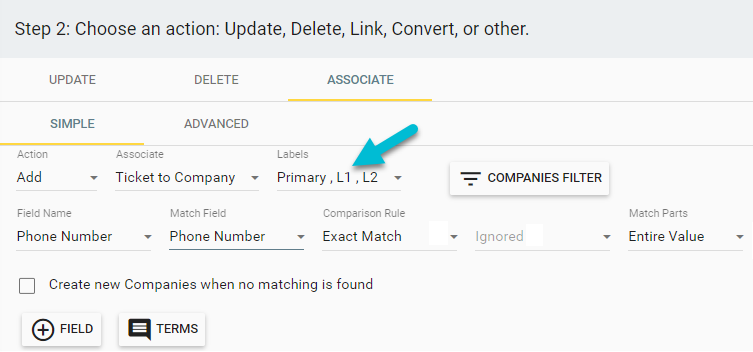 Managing multiple ticket association labels using Insycle