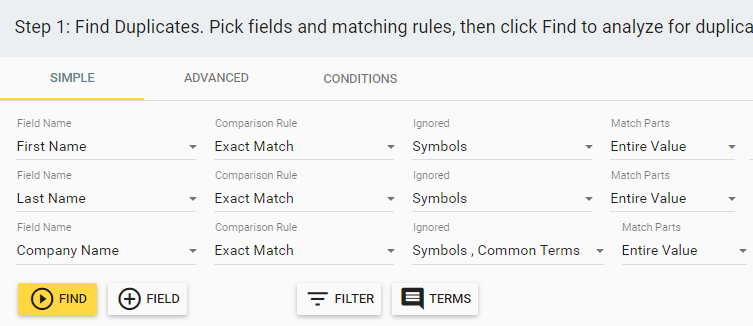 Identifying duplicate contacts by first name, last name, and company name in Insycle