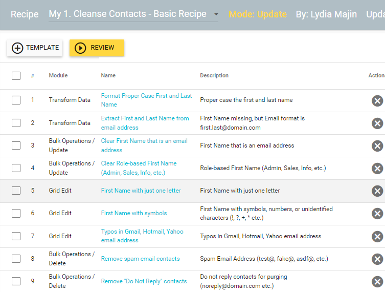 Managing data maintenance templates in Insycle