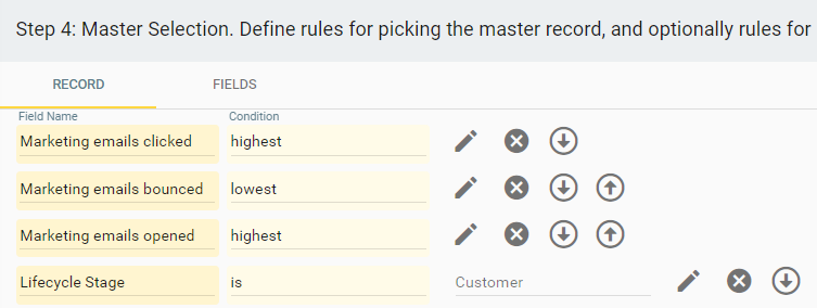 Setting rules for determining the master record in Insycle