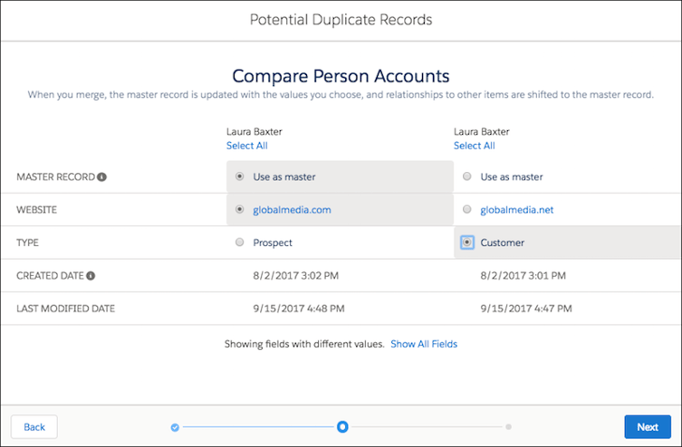 merging accounts salesforce lightning screenshot