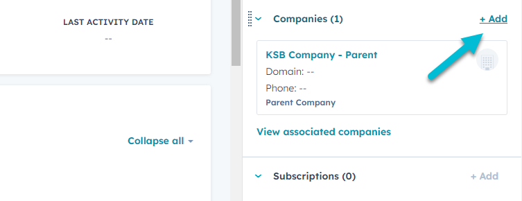 add a child or parent company HubSpot