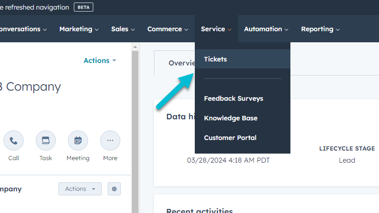 select tickets in HubSpot